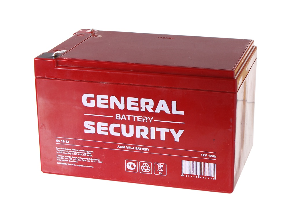 Аккумулятор General Security 12V 12Ah GS12-12 свинцово кислотный аккумулятор general security gs 7 2 6 6в 7 2ач