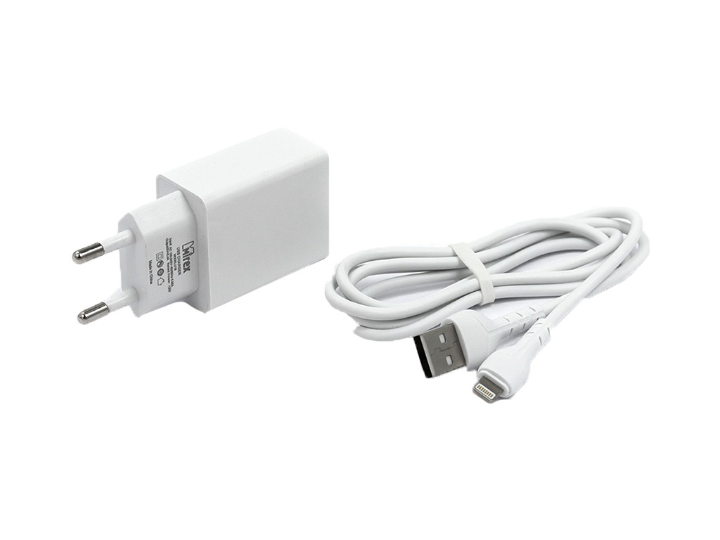 Зарядное устройство Mirex U16i 1xUSB-A 2.4A + кабель Lightning 1m White 13701-U16iWH