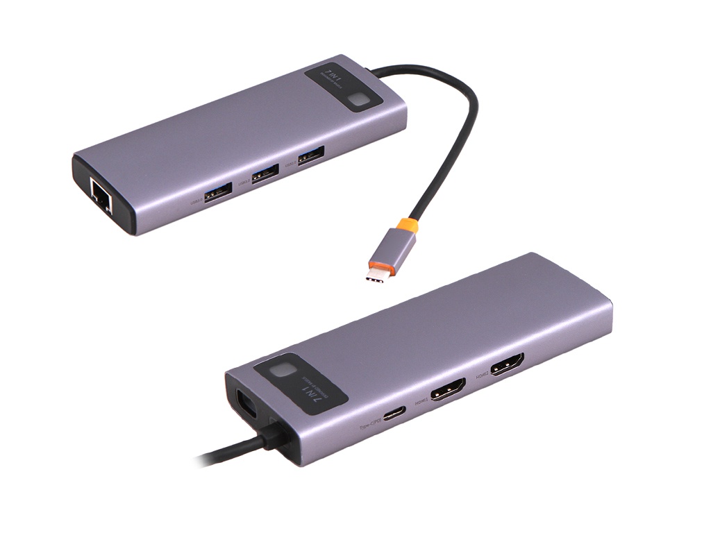

Хаб USB Baseus Metal Gleam Series 7-in-1 Multifunctional Type-C HUB Docking Station Gray WKWG040113, WKWG040113