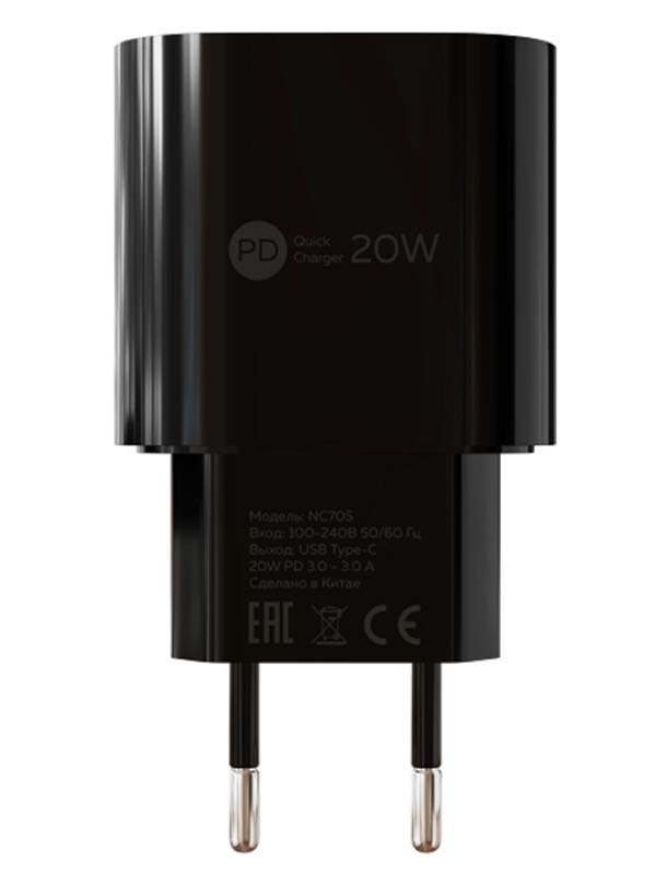 фото Зарядное устройство more choice smart nc70s 1xusb 3.0a pd 20w black 4627151196268