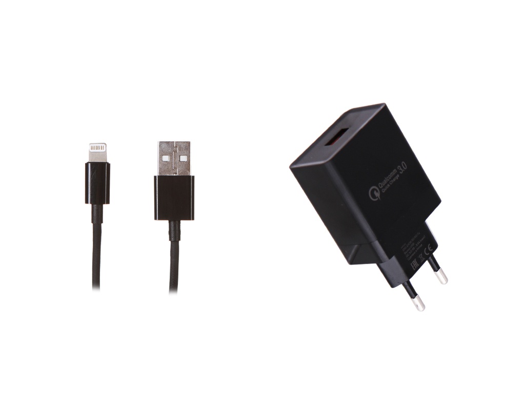 Зарядное устройство More Choice NC52QCi 1xUSB 3.0A QC3.0 + кабель Lightning Black 4627151195223