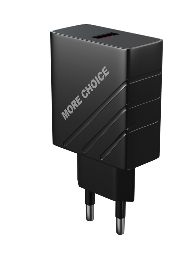 фото Зарядное устройство more choice nc51qc 1xusb 3.0a qc3.0 black 4627151191935