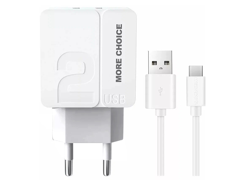 фото Зарядное устройство more choice nc46a 2xusb 2.4a + кабель type-c white-white 4627151191768