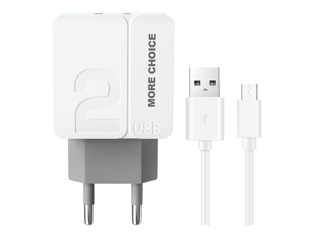 фото Зарядное устройство more choice nc46m 2xusb 2.4a + кабель microusb white-grey 4627151191867