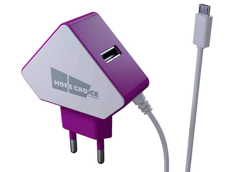 фото Зарядное устройство more choice nc42m 2xusb 1.5a + кабель microusb white-purple 4627151193359