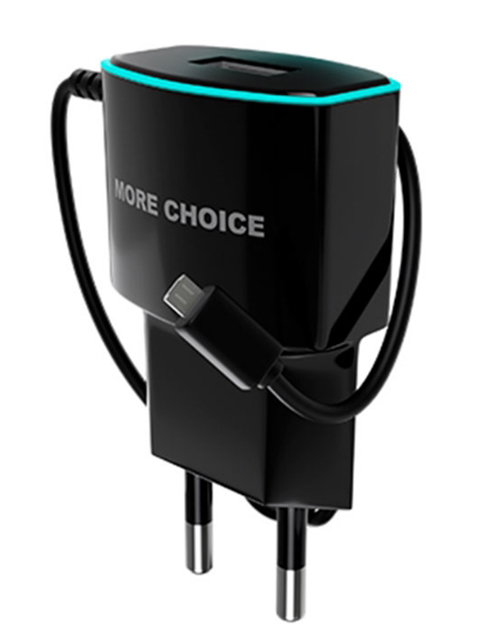 фото Зарядное устройство more choice nc40m 1xusb 1.0a + кабель microusb black-blue 4627151191973