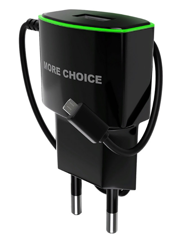 Зарядное устройство More Choice NC40m 1xUSB 1.0A + кабель MicroUSB Black-Green 4627151191959