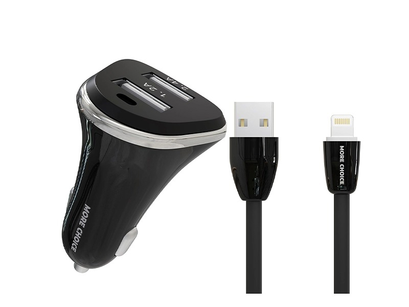 фото Зарядное устройство more choice ac22i 2xusb 2.4a + кабель lightning black 4627151191393