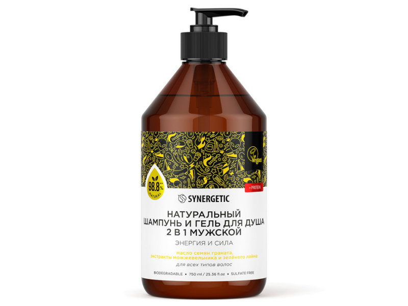 

Шампунь и гель для душа Synergetic Энергия и сила 750ml 4607971453574, 4607971453574