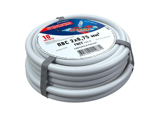 

Провод соединительный Rexant ПВС 2x0.75mm 10m 01-8030-10, 01-8030-10