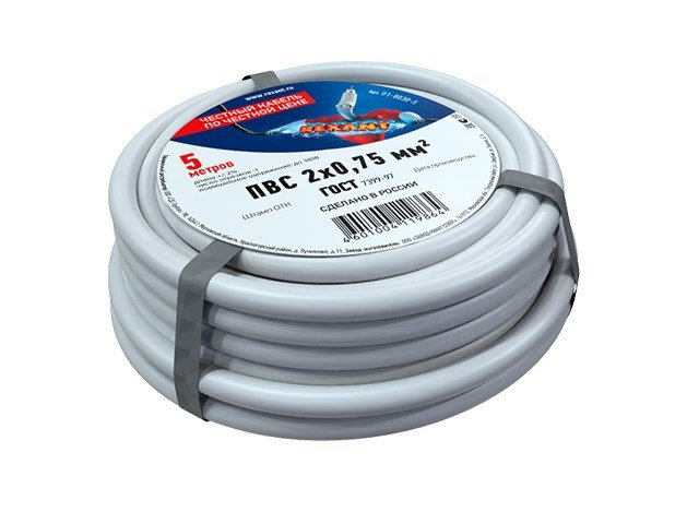 

Провод соединительный Rexant ПВС 2x0.75mm 5m 01-8030-5, 01-8030-5