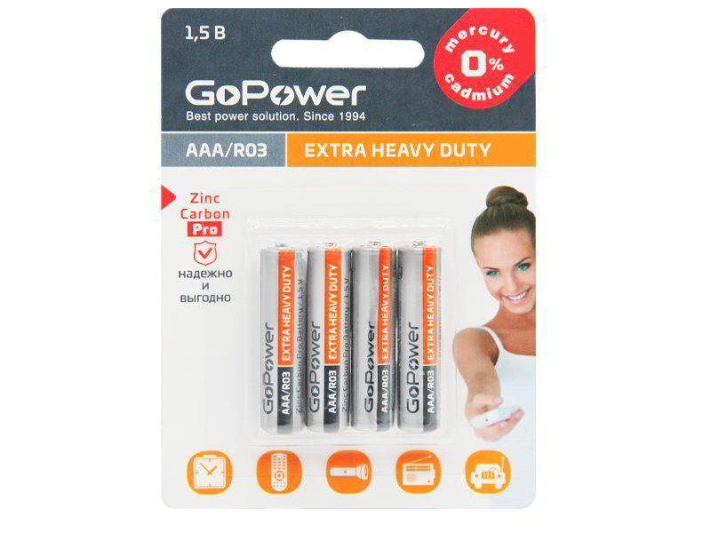 

Батарейка AAA - GoPower Heavy Duty R3-4BL 4шт 00-00015595, 00-00015595