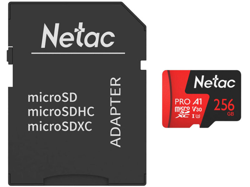 Карта памяти 256Gb - Netac microSDHC P500 Pro NT02P500PRO-256G-R с переходником под SD