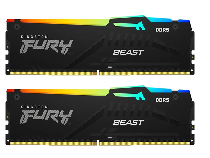 фото Модуль памяти kingston fury beast black rgb ddr5 dimm 4800mhz cl38 - 16gb kit (2x8gb) kf548c38bbak2-16