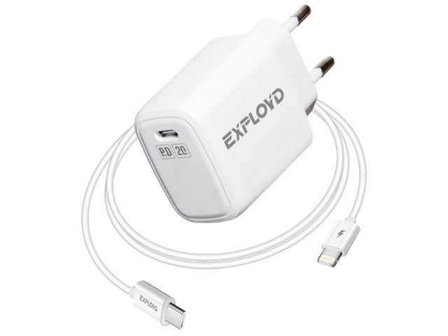 

Зарядное устройство Exployd 8-Pin - Type-C PD 3A 20W White EX-Z-1372, EX-Z-1372