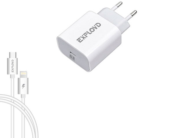

Зарядное устройство Exployd 8-Pin - Type-C PD 3A 20W White EX-Z-1378, EX-Z-1378