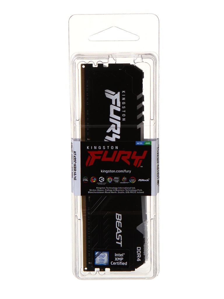 Модуль памяти Kingston Fury Beast Black RGB DDR4 DIMM 3200Mhz PC25600 CL16 - 16Gb KF432C16BB1A/16 модуль памяти kingston value ram ddr4 sodimm 3200mhz pc25600 cl22 16gb kvr32s22d8 16