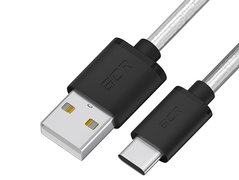 

Аксессуар GCR USB Type-C 1.0m Transparent-Black GCR-54483, GCR-54483