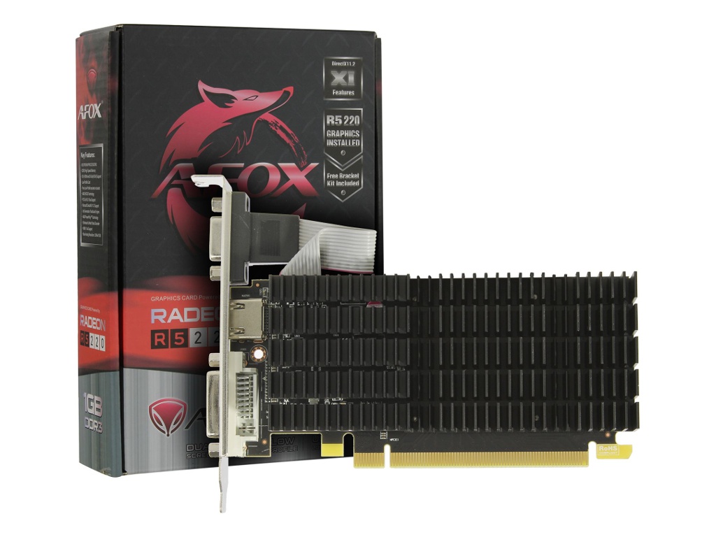 фото Видеокарта afox amd radeon r5 220 650mhz pci 3.0 1024mb 1333mhz 64 bit dvi-d hdmi vga afr5220-1024d3l9-v2