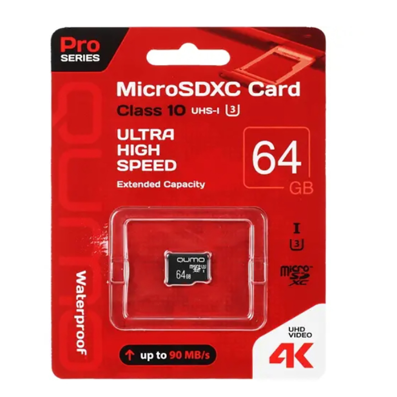 фото Карта памяти 64gb - qumo microsdxc uhs-i u3 qm64gmicsdxc10u3na