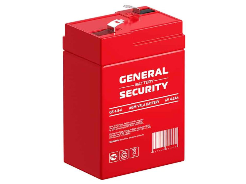 Аккумулятор General Security 6V 4.5Ah GS4.5-6 аккумулятор для ибп general security gsl 2 3 12 2 3 а ч 12 в gsl 2 3 12