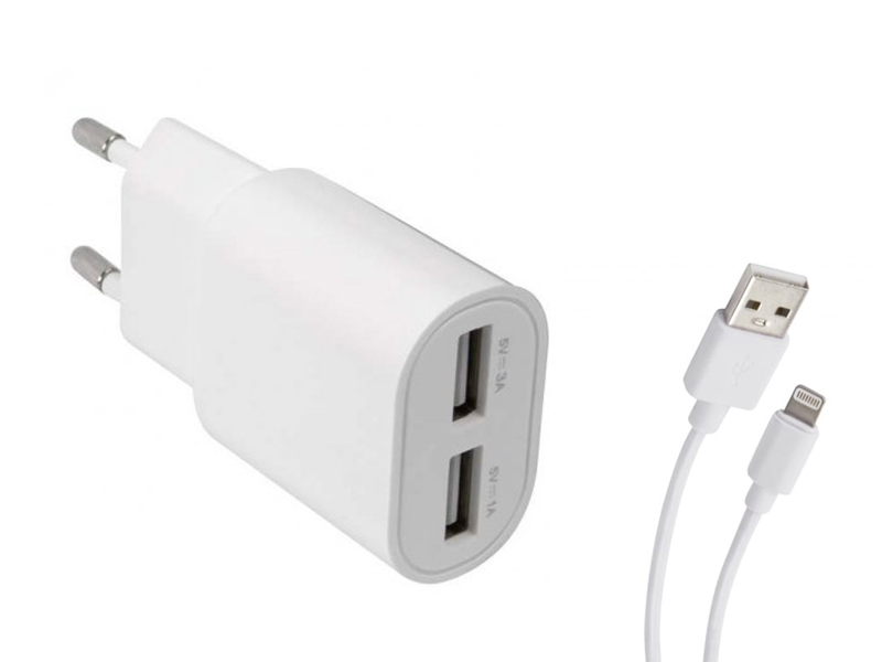

Зарядное устройство Red Line ТС-3A 2xUSB + кабель Lightning White УТ000032797, ТС-3A