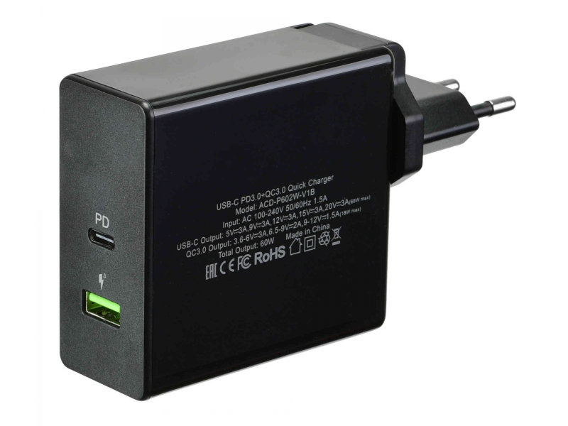 

Зарядное устройство ACD 2xUSB 1PD + 1QC ACD-P602W-V1B, ACD-P602W-V1B