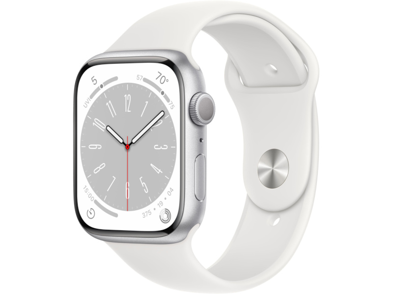 фото Умные часы apple watch series 8 gps 45mm silver aluminium case with white sport band