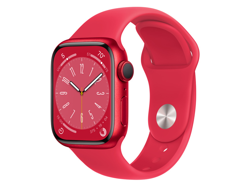 фото Умные часы apple watch series 8 gps 41mm product red aluminum case with red sport band - m/l