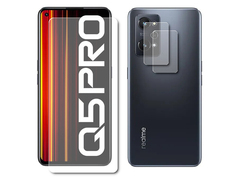 

Гибридное защитное стекло Krutoff для Realme Q5 Pro + защита камеры 2шт 270557, Realme Q5 Pro