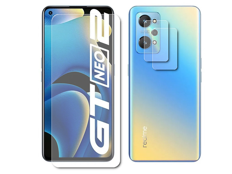 

Гибридное защитное стекло Krutoff для Realme GT 2 Neo + защита камеры 2шт 270550, Realme GT 2 Neo