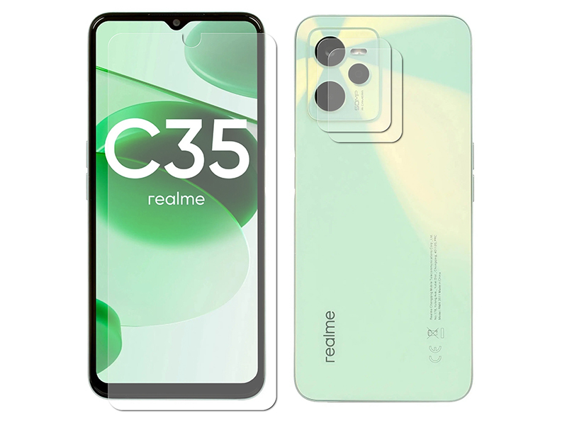 

Гибридное защитное стекло Krutoff для Realme C35 + защита камеры 2шт 270548, Realme C35