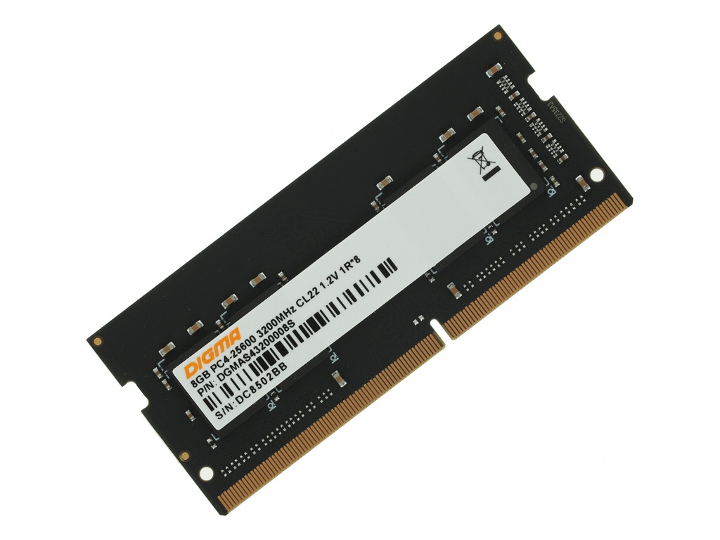 Модуль памяти Digma DDR4 SO-DIMM 3200Mhz PC4-25600 CL22 - 8Gb DGMAS43200008S модуль памяти patriot memory signature premium ddr4 dimm 3200mhz pc4 25600 cl22 8gb psp48g320081h1