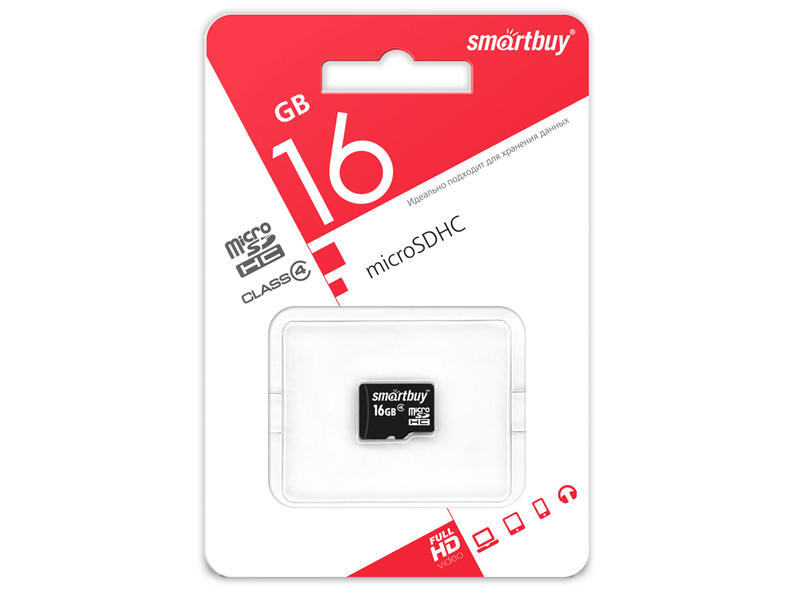 

Карта памяти 16Gb - SmartBuy Micro Secure Digital HC Class 4 SB16GBSDCL4-00, SB16GBSDCL4-00