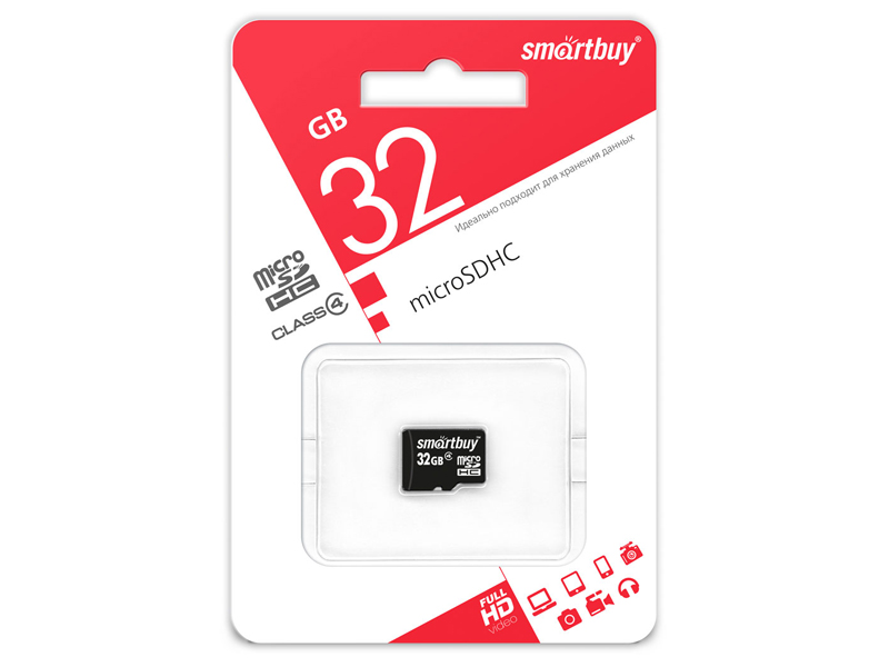 

Карта памяти 32Gb - SmartBuy Micro Secure Digital HC Class 4 SB32GBSDCL4-00, SB32GBSDCL4-00
