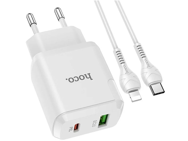 

Зарядное устройство Hoco N5 2xUSB QC3.0 3A 20W + кабель USB Type-C - Lightning 1m White 6931474738929, N5