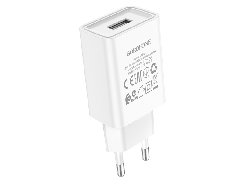 фото Зарядное устройство borofone ba68a usb 2.1a white 6974443385670