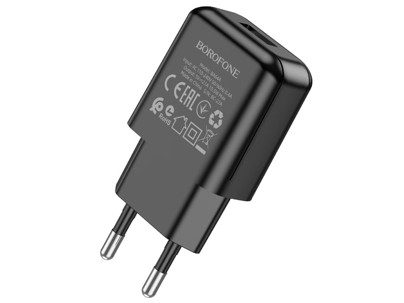 

Зарядное устройство Borofone BA64A USB 2.1A Black 6974443383829, BA64A