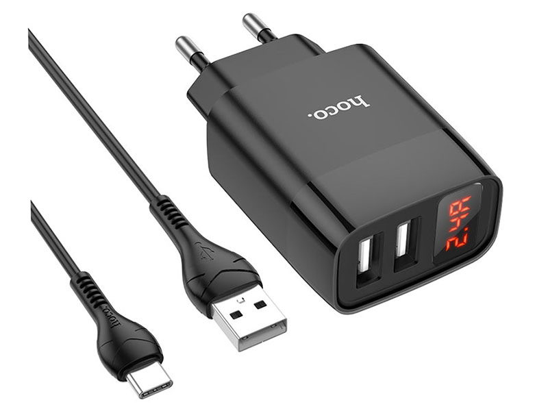 

Зарядное устройство Hoco C86A 2xUSB 2.4A + кабель Type-C 6931474746313, C86A