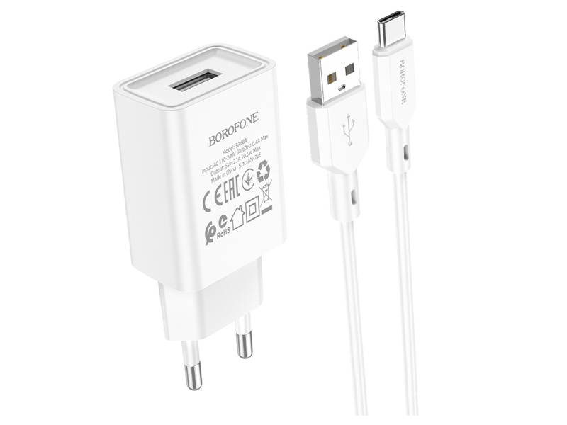 

Зарядное устройство Borofone BA68A USB Type-C 2.1A 6974443385731, BA68A