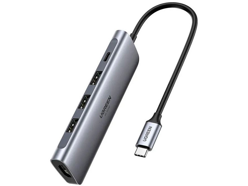 Хаб USB Ugreen CM136 USB-C - 3xUSB3.0+HDMI+USB-C Space Grey 70495 держатель ugreen lp120 space grey 10422
