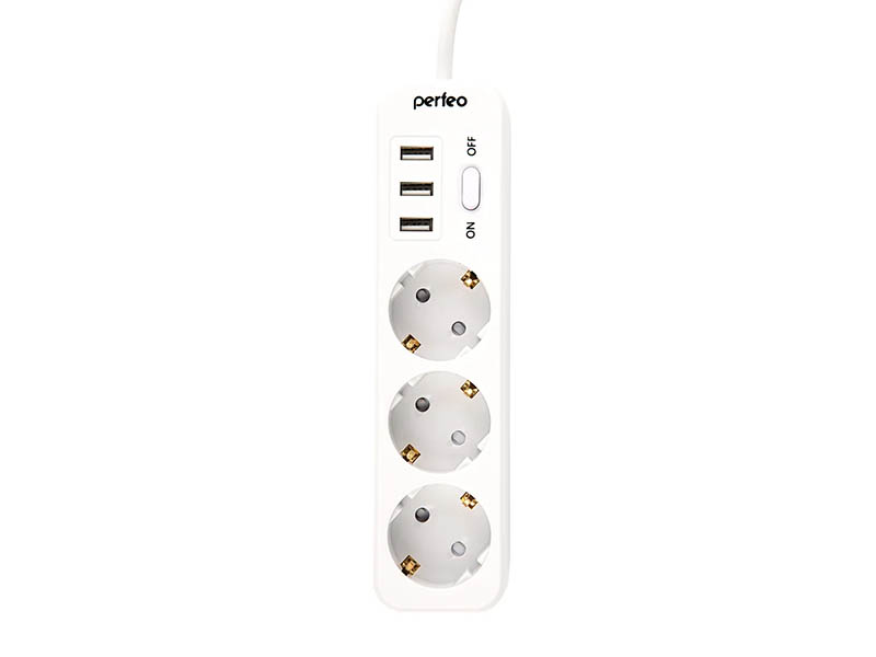 фото Сетевой фильтр perfeo power stream 3 sockets 3xusb 4m white pf_c3908