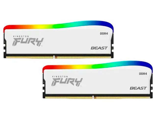 фото Модуль памяти kingston fury beast white rgb se ddr4 dimm 3200mhz pc25600 cl16 - 16gb kit (2x8gb) kf432c16bwak2/16