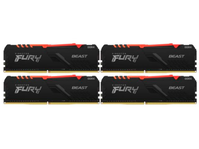 Модуль памяти Kingston Fury Beast RGB DDR4 3600MHz PC28800 CL18 DIMM 64Gb Kit (4x16Gb) KF436C18BBAK4/64 kingston 32gb 3600mhz ddr4 cl18 dimm fury beast rgb