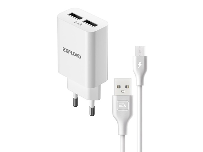 

Зарядное устройство Exployd Easy 2хUSB - MicroUSB 2.4A White EX-Z-1423, EX-Z-1423