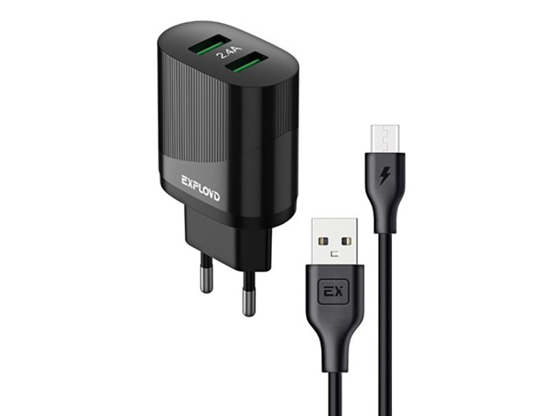 

Зарядное устройство Exployd Easy 2хUSB - MicroUSB 2.4A Black EX-Z-1436, EX-Z-1436