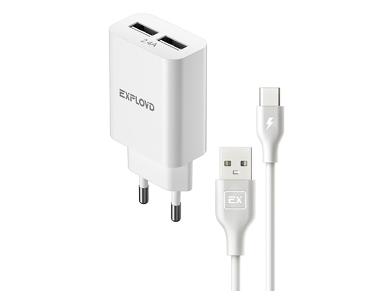 

Зарядное устройство Exployd Easy Type-C - 2хUSB 2.4A White EX-Z-1425, EX-Z-1425