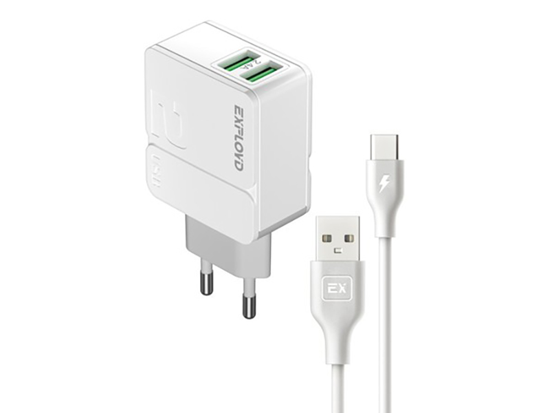 

Зарядное устройство Exployd Easy Type-C - 2хUSB 2.4A White EX-Z-1443, EX-Z-1443