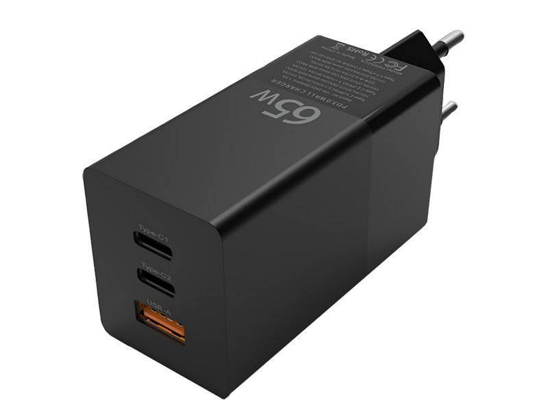 фото Зарядное устройство dismac power adapter gan 65w usb / 2xusb type-c black 4698538900013