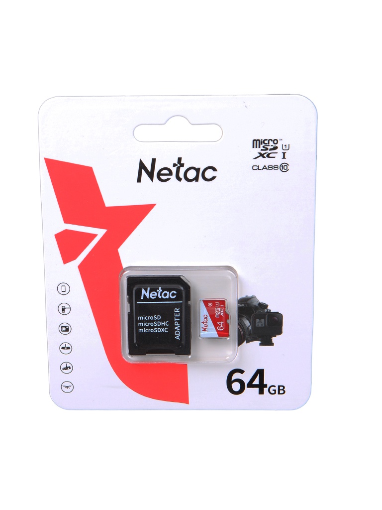 Карта памяти 64Gb - Netac MicroSD P500 Eco UHS-I Class 10 NT02P500ECO-064G-R + с переходником под SD карта памяти 64gb netac p500 extreme pro microsdxc class 10 a1 v30 nt02p500pro 064g s